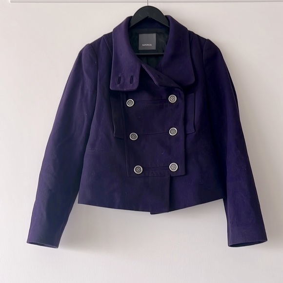 MARCS Wool Purple Double Breasted Winter Cropped Coat Jacket - Picture 4 of 9